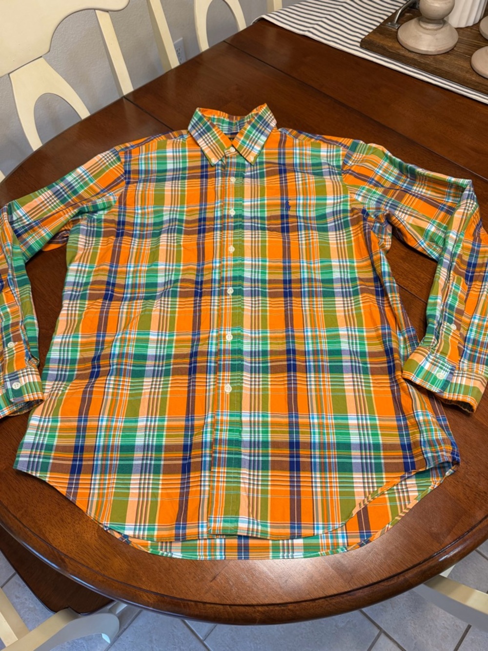 Ralph Lauren Oxford Shirt Mens Large Orange Plaid Long Sleeve Pony Cotton Preppy - Picture 2 of 9